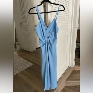 New! SANDRO Esmee Sky Blue Midi Dress With Slit 38 US 4-6